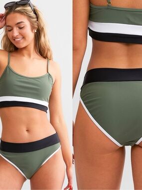 Cyn & Luca Harper Green Black Colorblock Swim Bikini Bottom